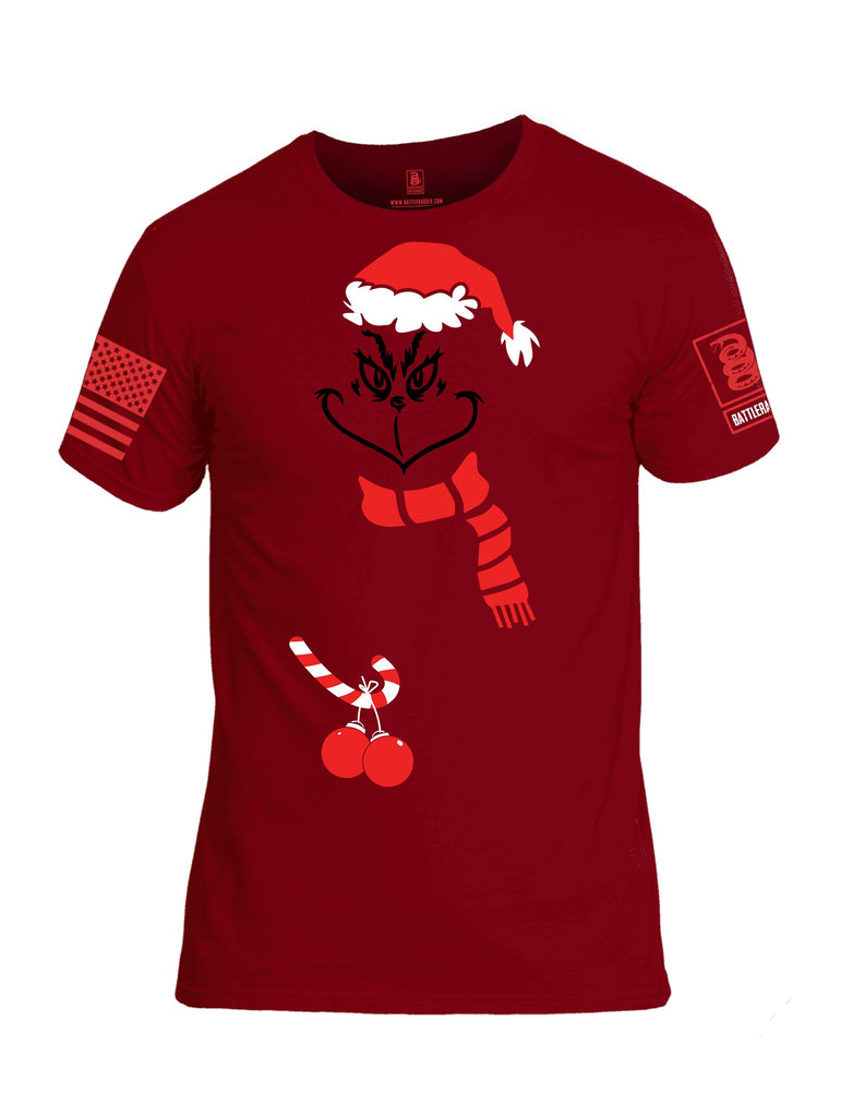 Battleraddle Grinch Christmas Balls Red Sleeves Men Cotton Crew Neck T-Shirt