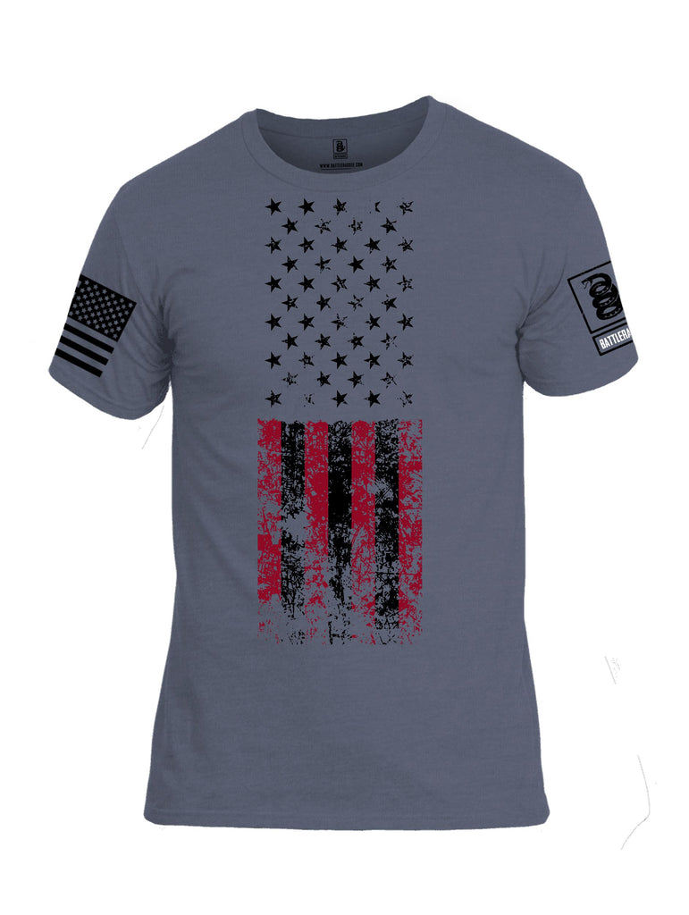 Battleraddle American Flag Grunge Black Sleeves Men Cotton Crew Neck T-Shirt