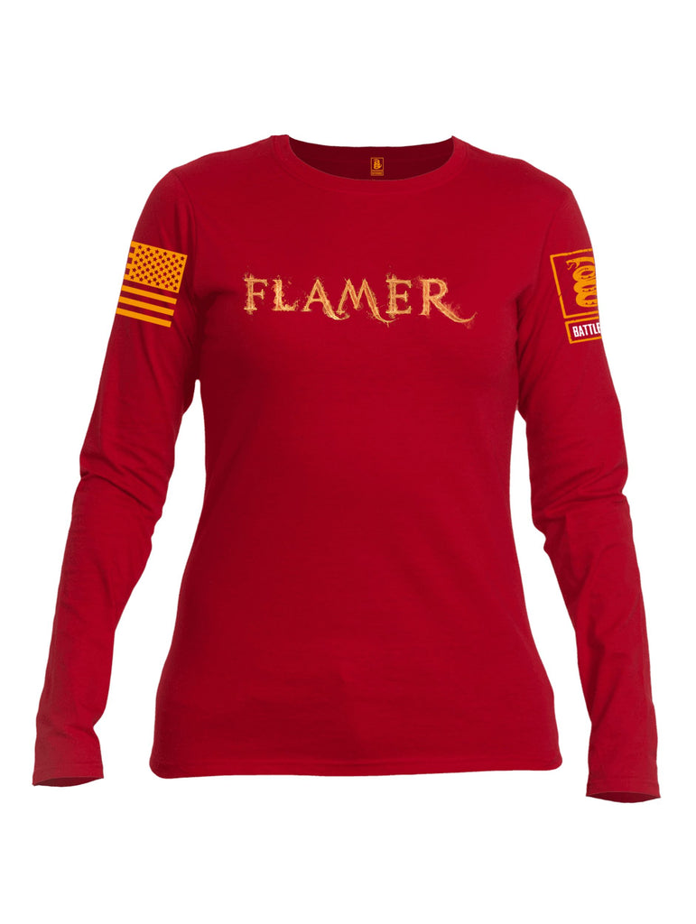 Battleraddle Flamer Orange Sleeves Women Cotton Crew Neck Long Sleeve T Shirt