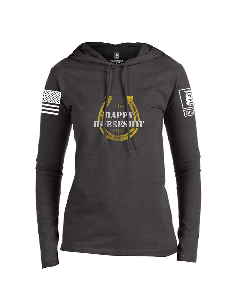 Battleraddle Happy Horseshit White Sleeves Women Cotton Thin Cotton Lightweight Hoodie