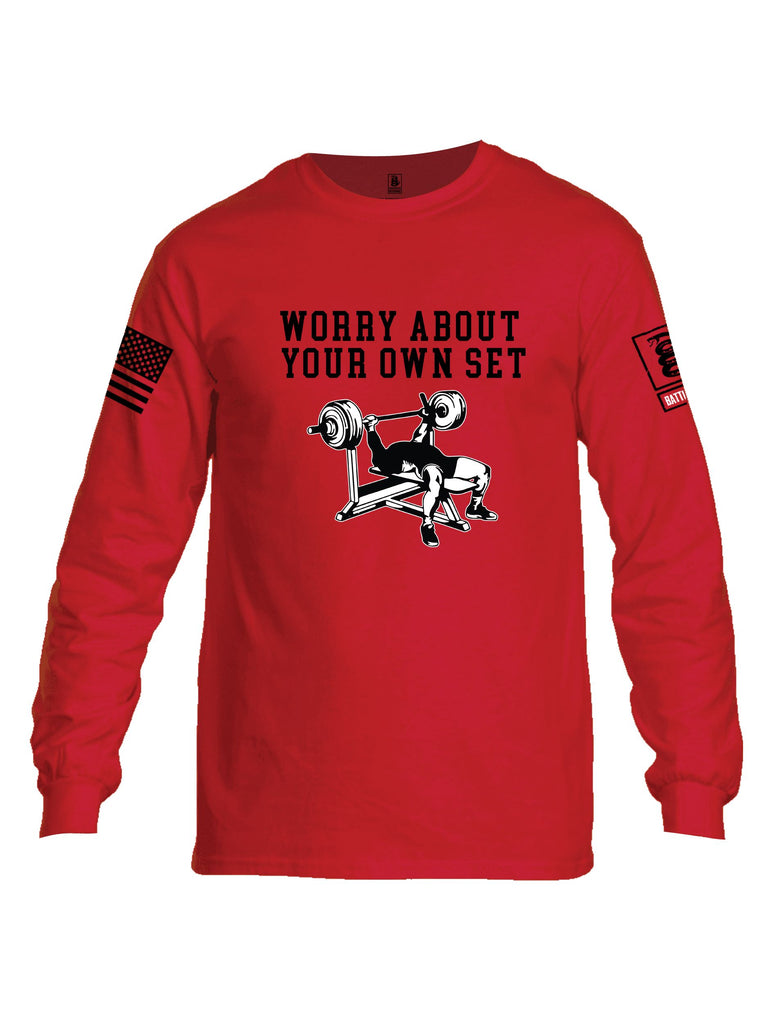 Battleraddle Worry About Your Own Set  Black Sleeves Men Cotton Crew Neck Long Sleeve T Shirt