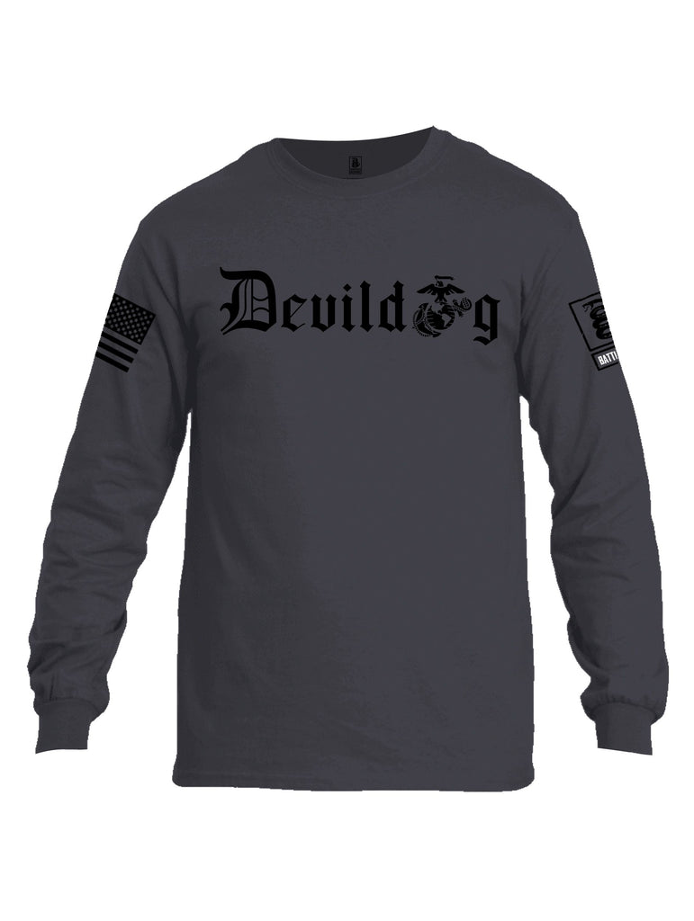 Battleraddle Devildog Marine Black Sleeves Men Cotton Crew Neck Long Sleeve T Shirt