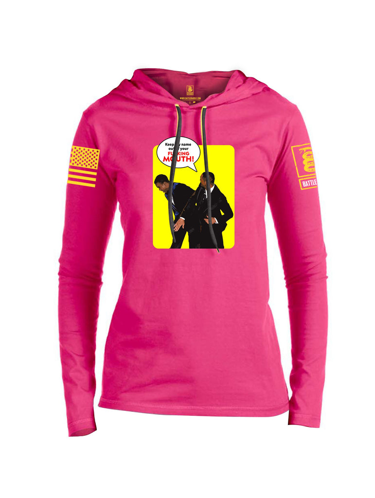 Battleraddle Keep My Name Out Of Your F Mouth  Yellow Sleeves Women Cotton Thin Cotton Lightweight Hoodie