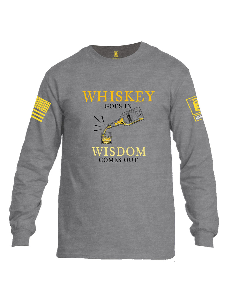 Battleraddle Whiskey Goes In Wisdom Comes Out Yellow Sleeves Men Cotton Crew Neck Long Sleeve T Shirt
