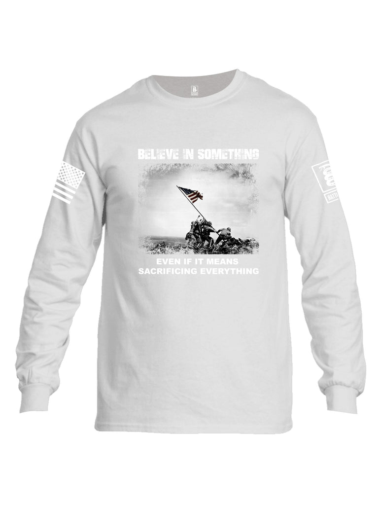 Battleraddle Believe In Something  White Sleeves Men Cotton Crew Neck Long Sleeve T Shirt