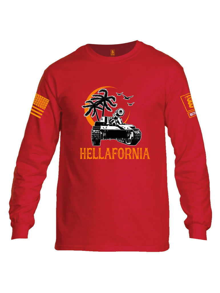 Battleraddle Hellafornia Orange Sleeves Men Cotton Crew Neck Long Sleeve T Shirt