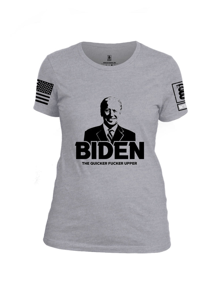 Battleraddle Biden The Quicker  Black Sleeves Women Cotton Crew Neck T-Shirt