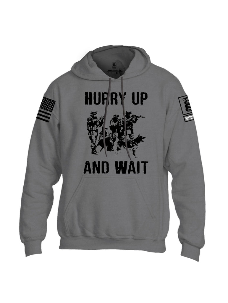 Battleraddle Hurry Up And Wait Black Sleeves Uni Cotton Blended Hoodie With Pockets