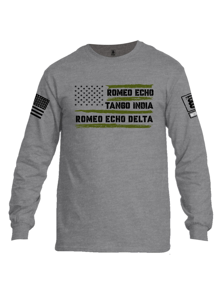 Battleraddle Romeo Echo Tango India Romeo Echo Delta Black Sleeves Men Cotton Crew Neck Long Sleeve T Shirt