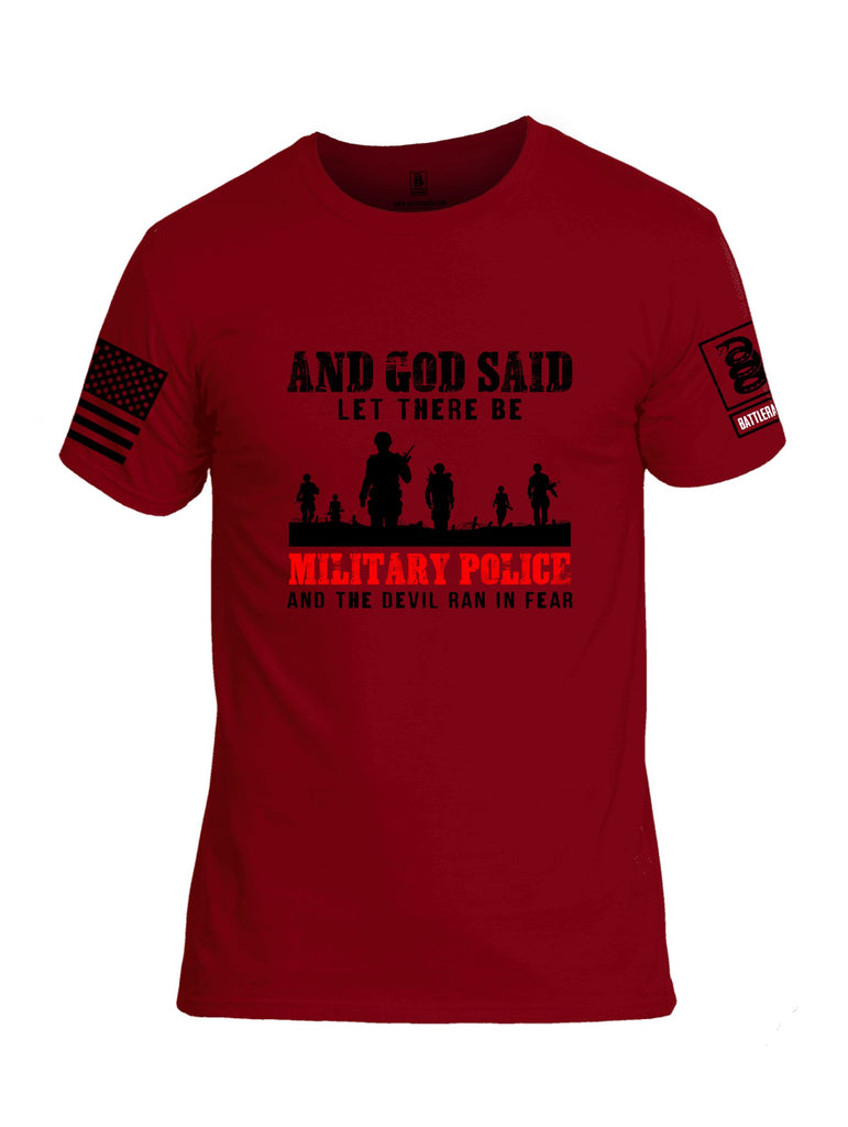 Battleraddle And God Said Let There Be Military Police  Black Sleeves Men Cotton Crew Neck T-Shirt