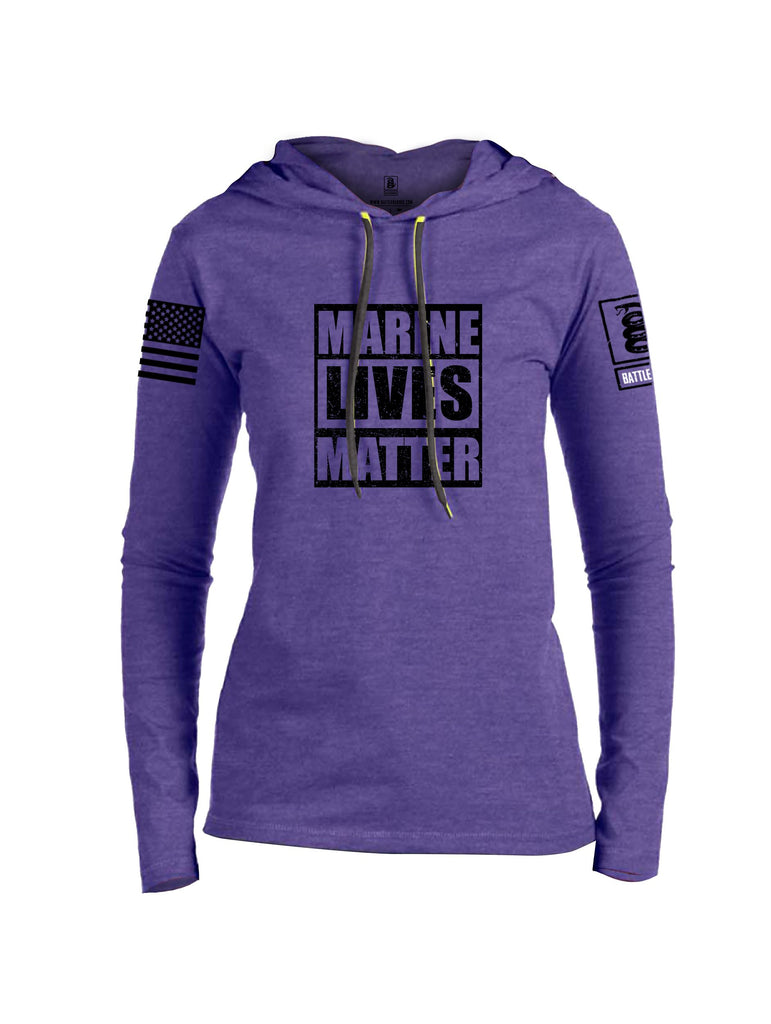 Battleraddle Marine Lives Matter Black Sleeves Women Cotton Thin Cotton Lightweight Hoodie