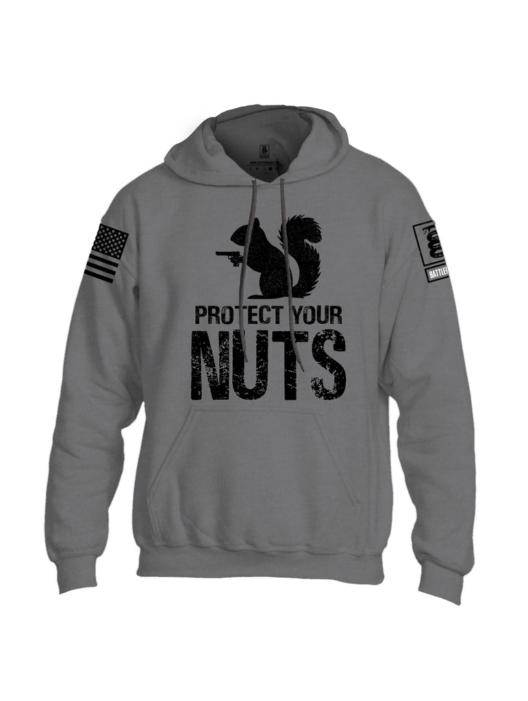 Battleraddle Protect Your Nuts  Black Sleeves Uni Cotton Blended Hoodie With Pockets