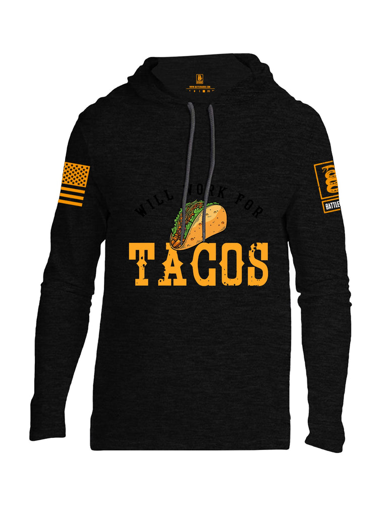 Battleraddle Will Work For Tacos Orange Sleeves Men Cotton Thin Cotton Lightweight Hoodie