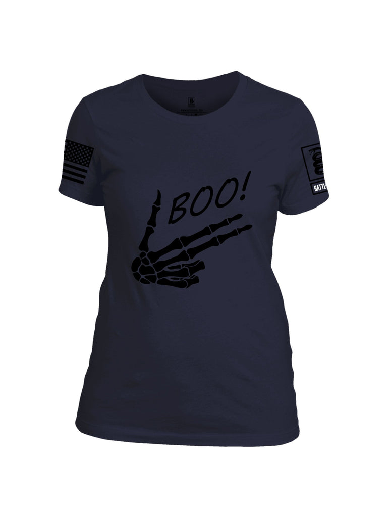 Battleraddle Boo Skeleton  Black Sleeves Women Cotton Crew Neck T-Shirt