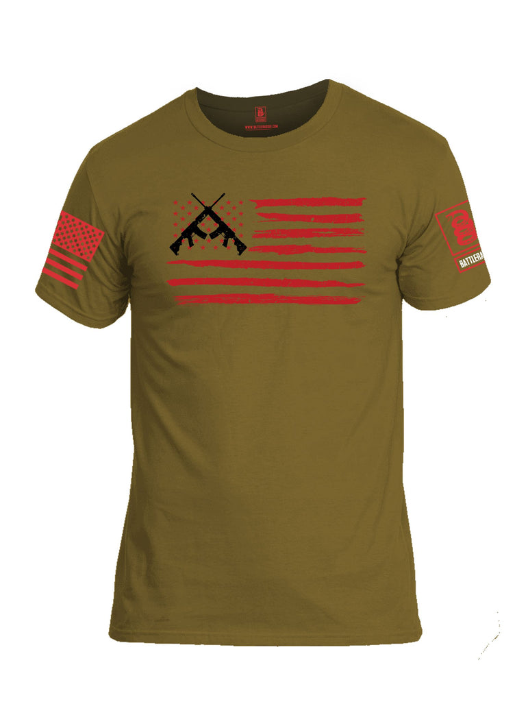 Battleraddle Rifle Red Flag Red Sleeves Men Cotton Crew Neck T-Shirt