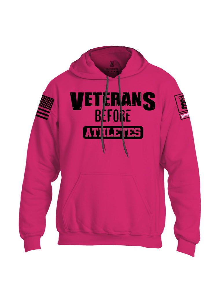 Battleraddle Veterans Before Athletes Black Sleeves Uni Cotton Blended Hoodie With Pockets