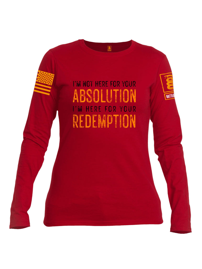 Battleraddle I'M Not Here For Your Absolution Orange Sleeves Women Cotton Crew Neck Long Sleeve T Shirt