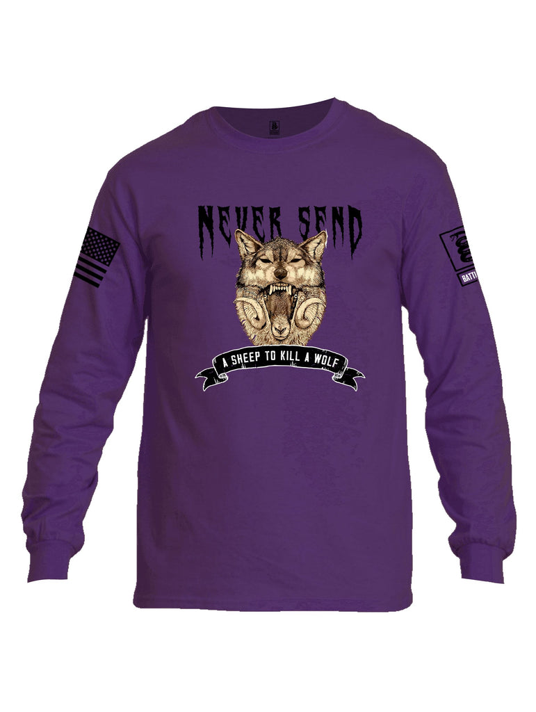 Battleraddle Never Send A Sheep To Kill A Wolf Black Sleeves Men Cotton Crew Neck Long Sleeve T Shirt