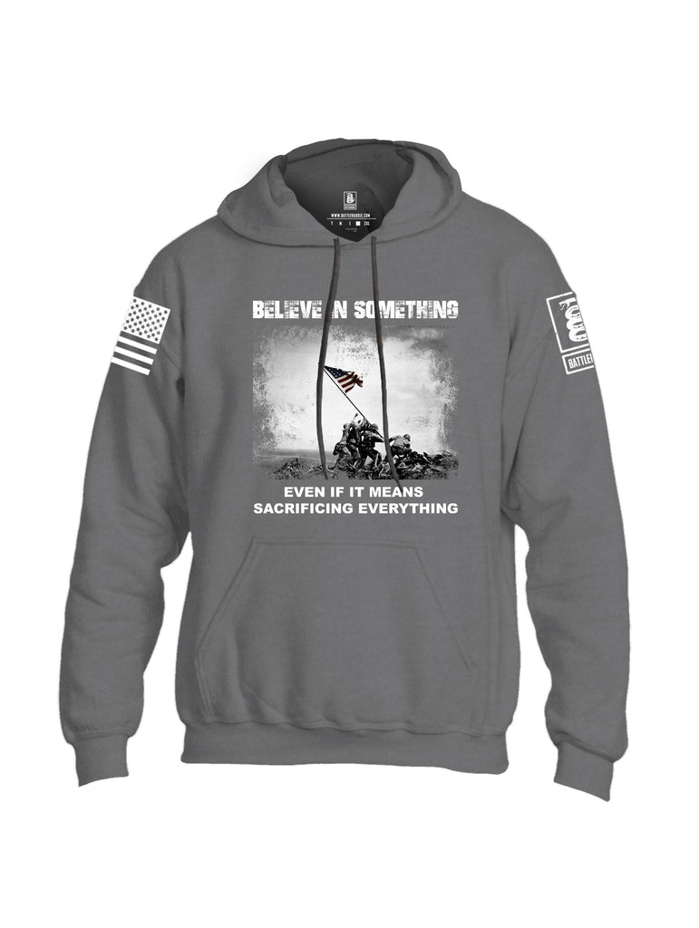 Battleraddle Believe In Something  White Sleeves Uni Cotton Blended Hoodie With Pockets
