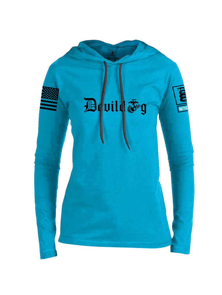 Battleraddle Devildog Marine Black Sleeves Women Cotton Thin Cotton Lightweight Hoodie