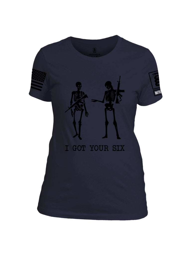 Battleraddle I Got Your Six Skeleton  Black Sleeves Women Cotton Crew Neck T-Shirt