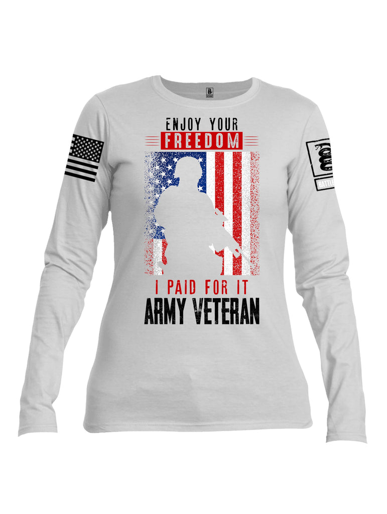 Battleraddle Enjoy Your Freedom  Black Sleeves Women Cotton Crew Neck Long Sleeve T Shirt