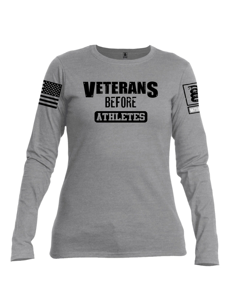 Battleraddle Veterans Before Athletes Black Sleeves Women Cotton Crew Neck Long Sleeve T Shirt