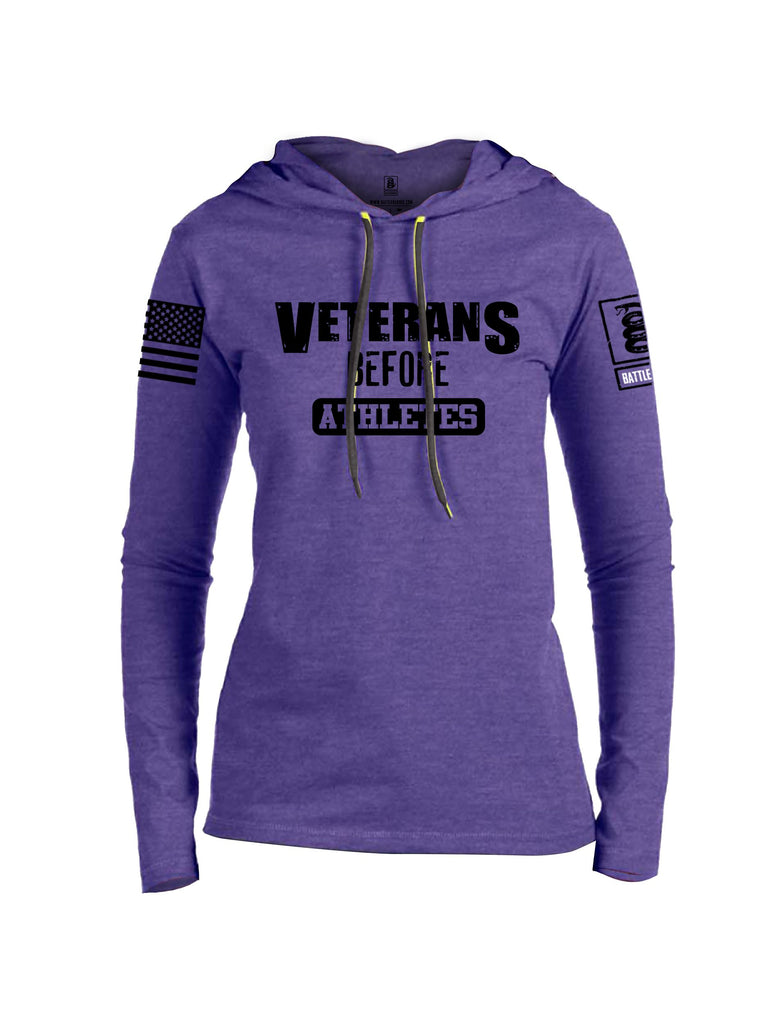 Battleraddle Veterans Before Athletes Black Sleeves Women Cotton Thin Cotton Lightweight Hoodie