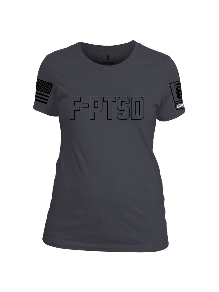Battleraddle F-Ptsd  Black Sleeves Women Cotton Crew Neck T-Shirt