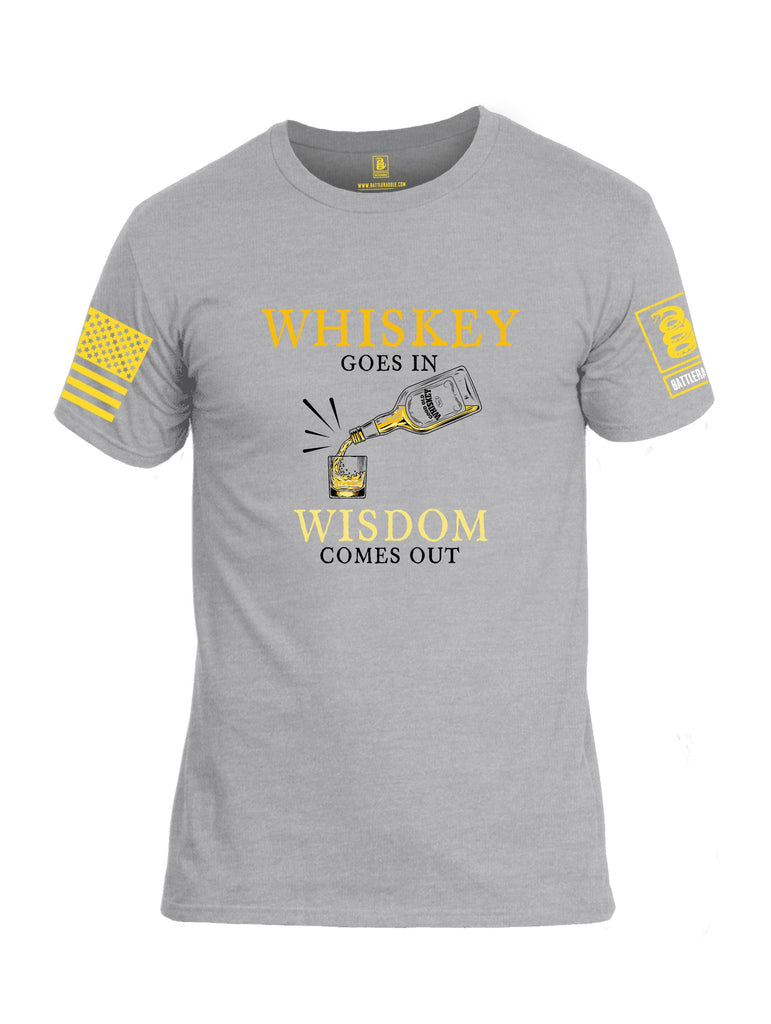 Battleraddle Whiskey Goes In Wisdom Comes Out Yellow Sleeves Men Cotton Crew Neck T-Shirt