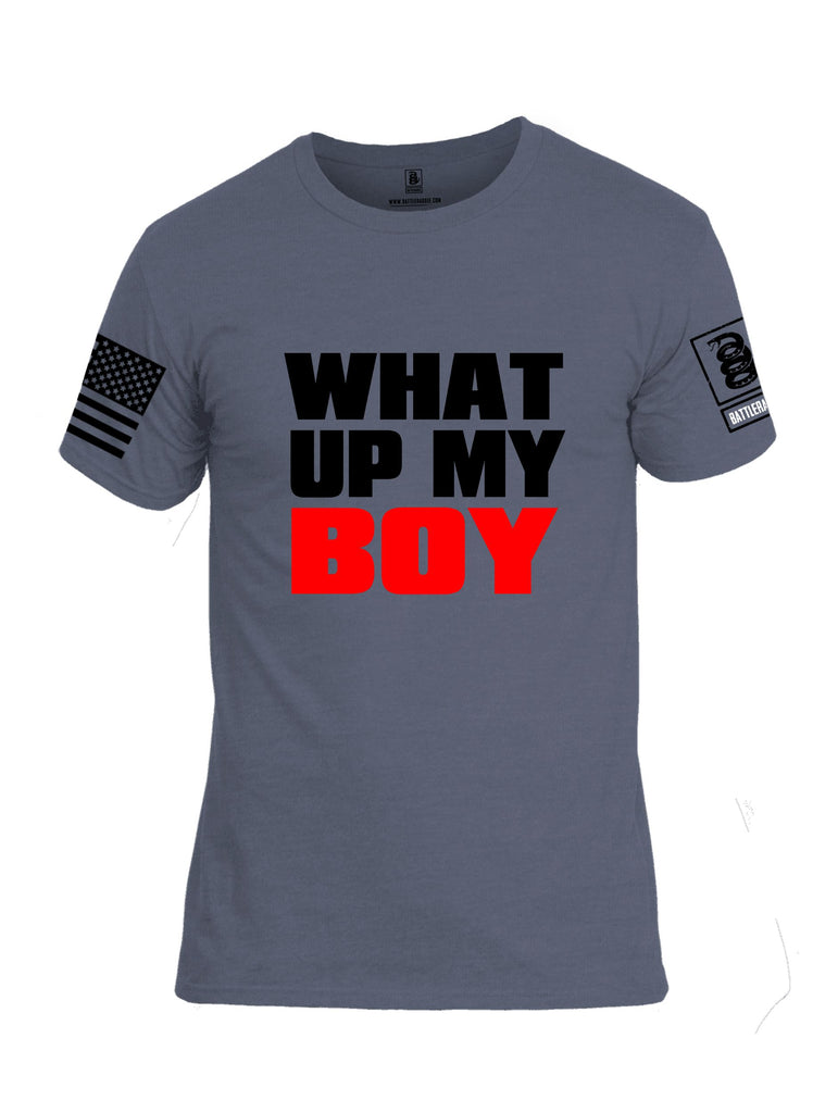 Battleraddle What Up My Boy  Black Sleeves Men Cotton Crew Neck T-Shirt