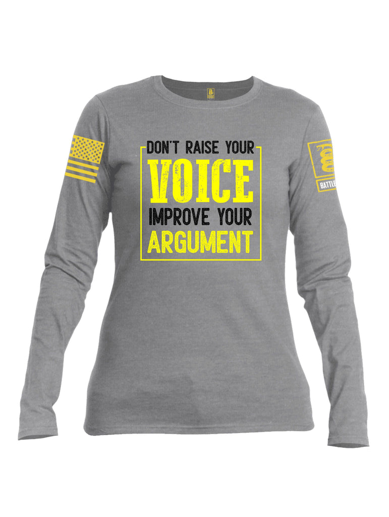 Battleraddle Don'T Raise Your Voice Yellow Sleeves Women Cotton Crew Neck Long Sleeve T Shirt