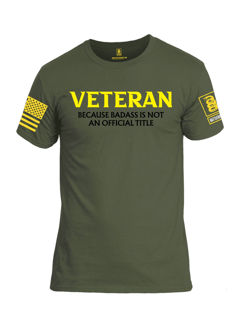 Battleraddle Veteran Because Bad Ass Is Not An Official Title Yellow Sleeves Men Cotton Crew Neck T-Shirt