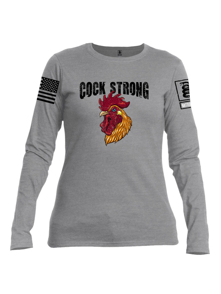 Battleraddle Cock Strong Black Sleeves Women Cotton Crew Neck Long Sleeve T Shirt