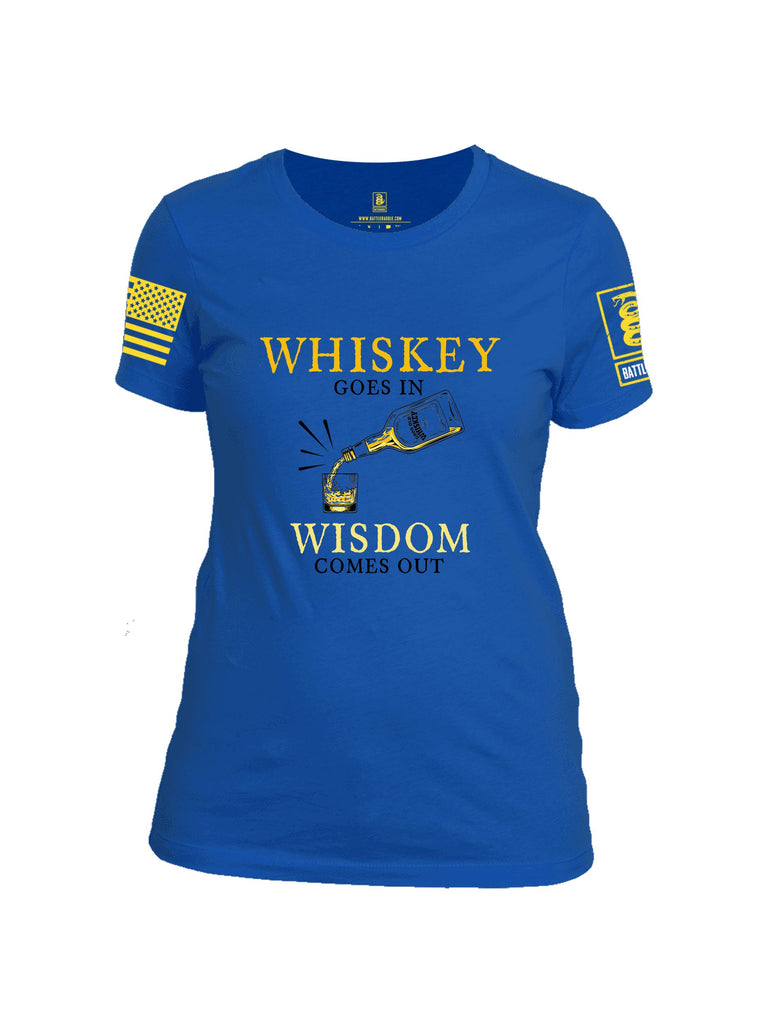 Battleraddle Whiskey Goes In Wisdom Comes Out Yellow Sleeves Women Cotton Crew Neck T-Shirt