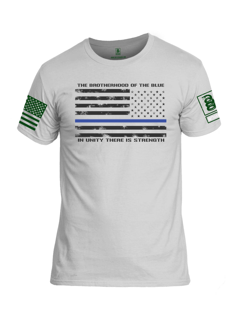 Battleraddle The Brotherhood Of The Blue White  Dark Green Sleeves Men Cotton Crew Neck T-Shirt