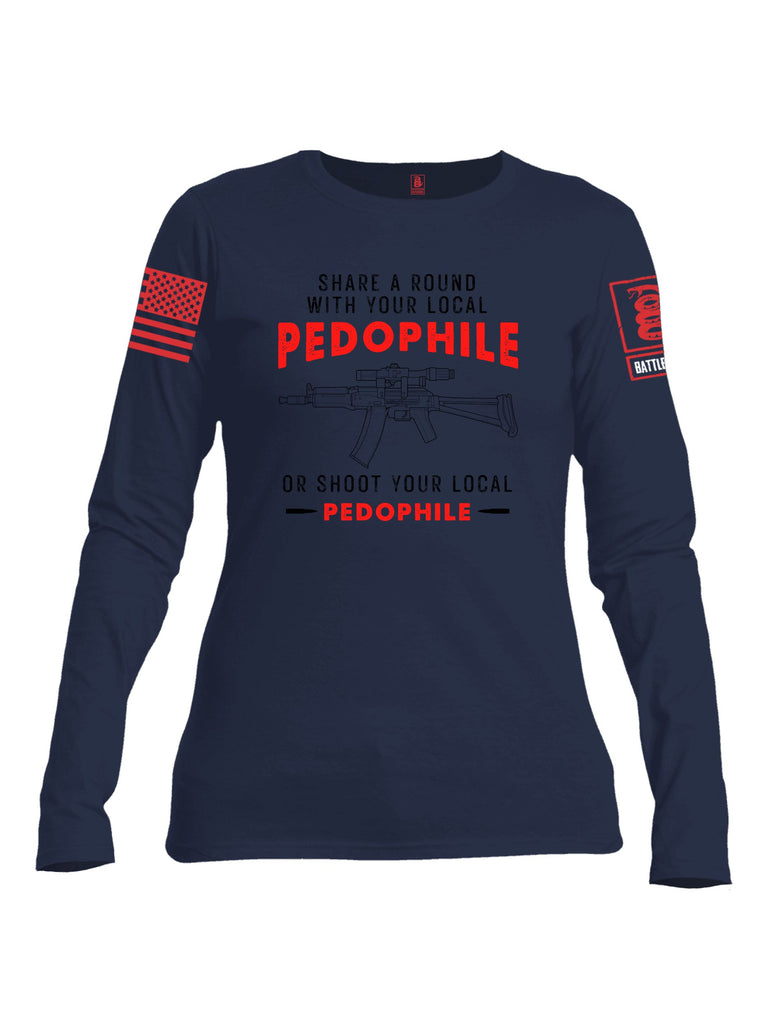 Battleraddle Share A Round With Your Local Pedophile  Red Sleeves Women Cotton Crew Neck Long Sleeve T Shirt