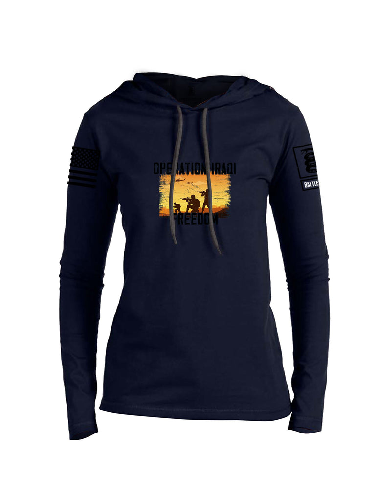 Battleraddle Operation Iraqi Freedom Soldiers Black Sleeves Women Cotton Thin Cotton Lightweight Hoodie