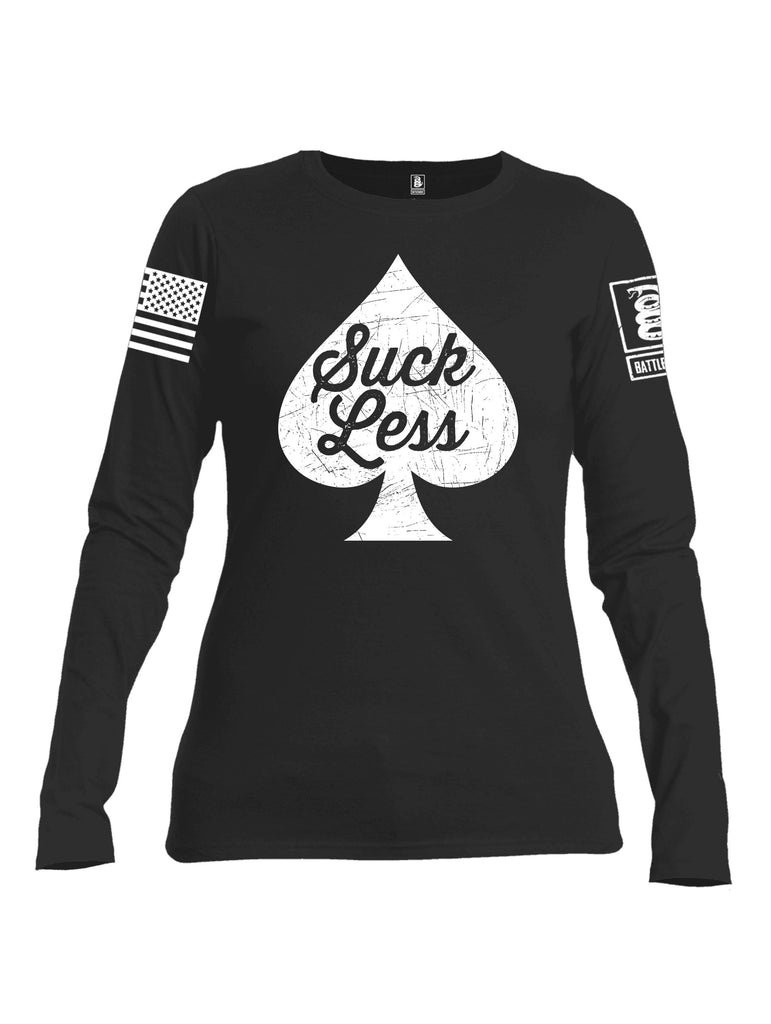 Battleraddle Suck Less White Sleeves Women Cotton Crew Neck Long Sleeve T Shirt