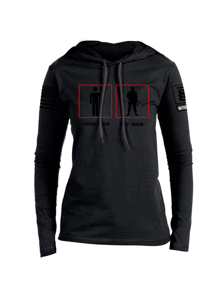 Battleraddle Your Man My Man Black Sleeves Women Cotton Thin Cotton Lightweight Hoodie