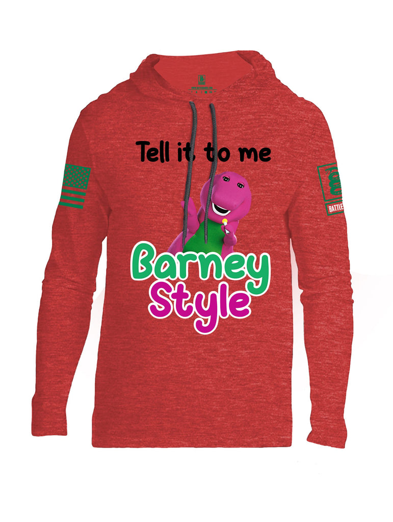 Battleraddle Tell It To Me Barney Style  Pearl Green Sleeves Men Cotton Thin Cotton Lightweight Hoodie