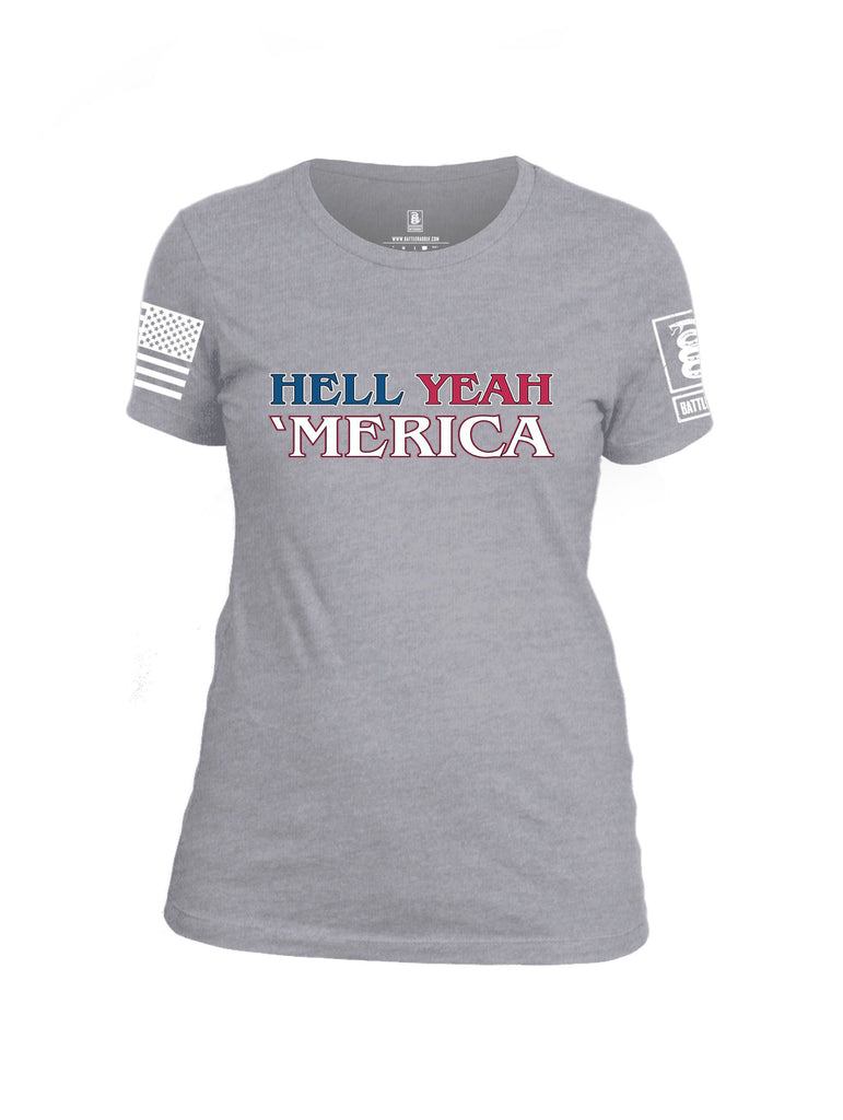 Battleraddle Hell Yeah 'Merica White Sleeves Women Cotton Crew Neck T-Shirt