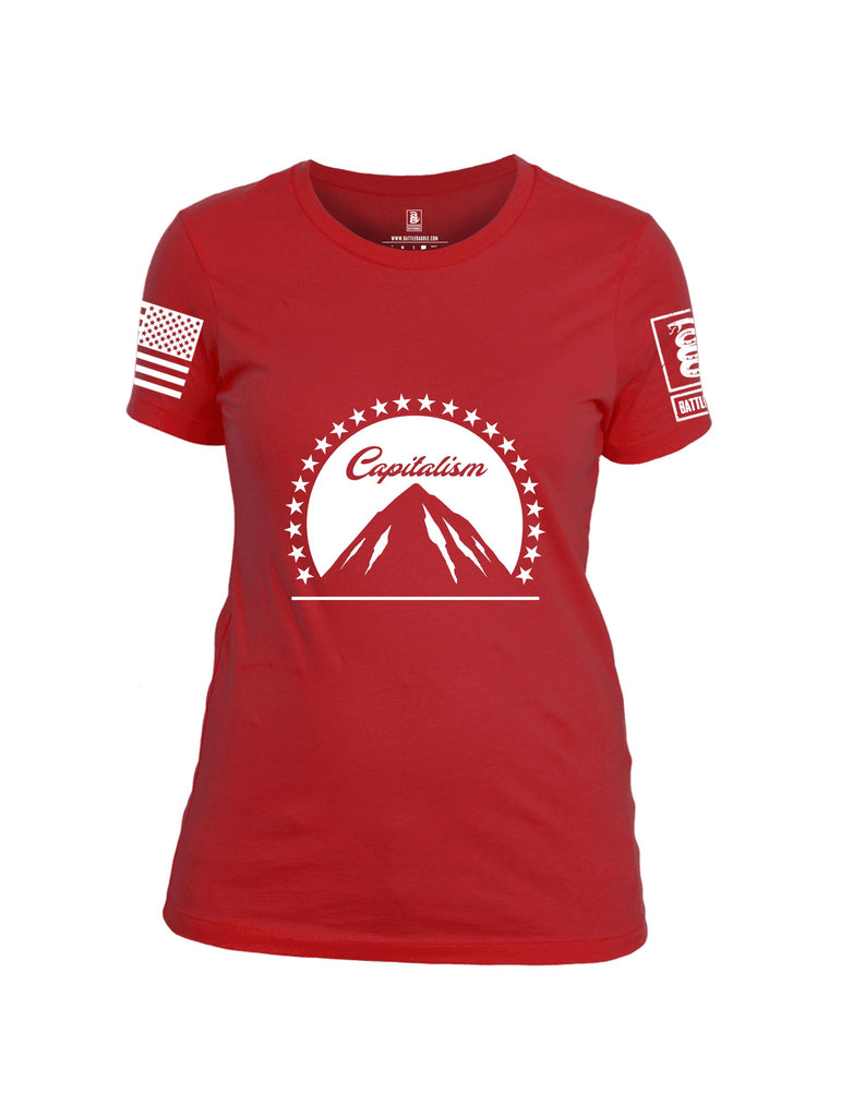 Battleraddle Capitalism White Sleeves Women Cotton Crew Neck T-Shirt