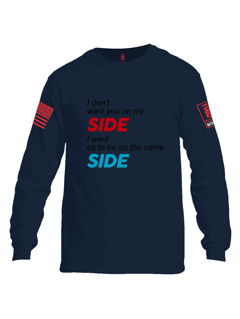 Battleraddle I Don'T Want You On My Side Red Sleeves Men Cotton Crew Neck Long Sleeve T Shirt