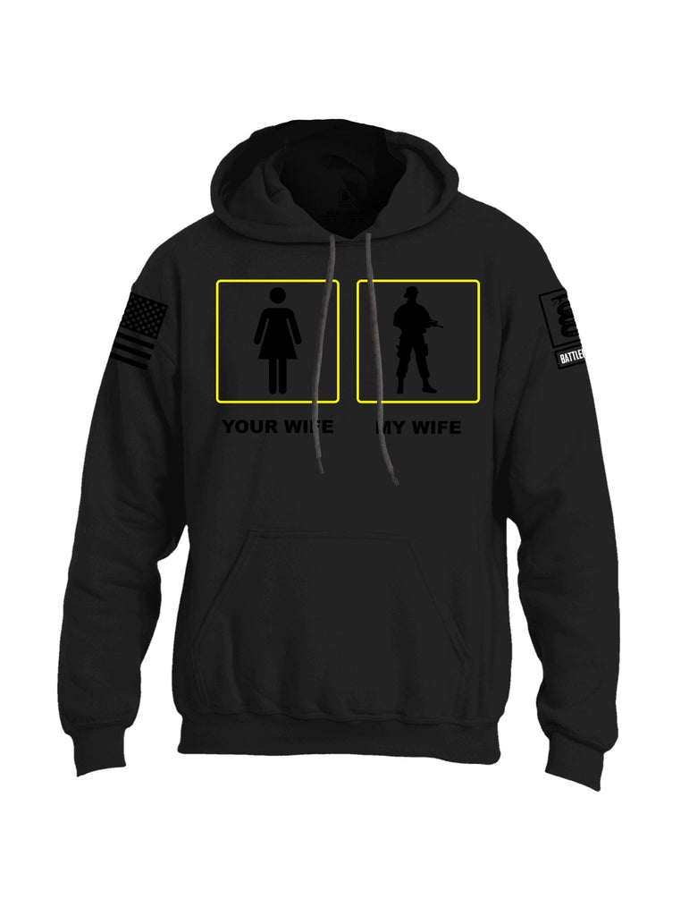 Battleraddle Your Wife My Wife Black Sleeves Uni Cotton Blended Hoodie With Pockets