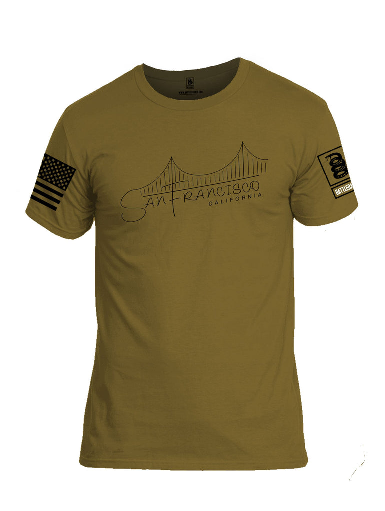 Battleraddle San Francisco California Bridge Line Black Sleeves Men Cotton Crew Neck T-Shirt