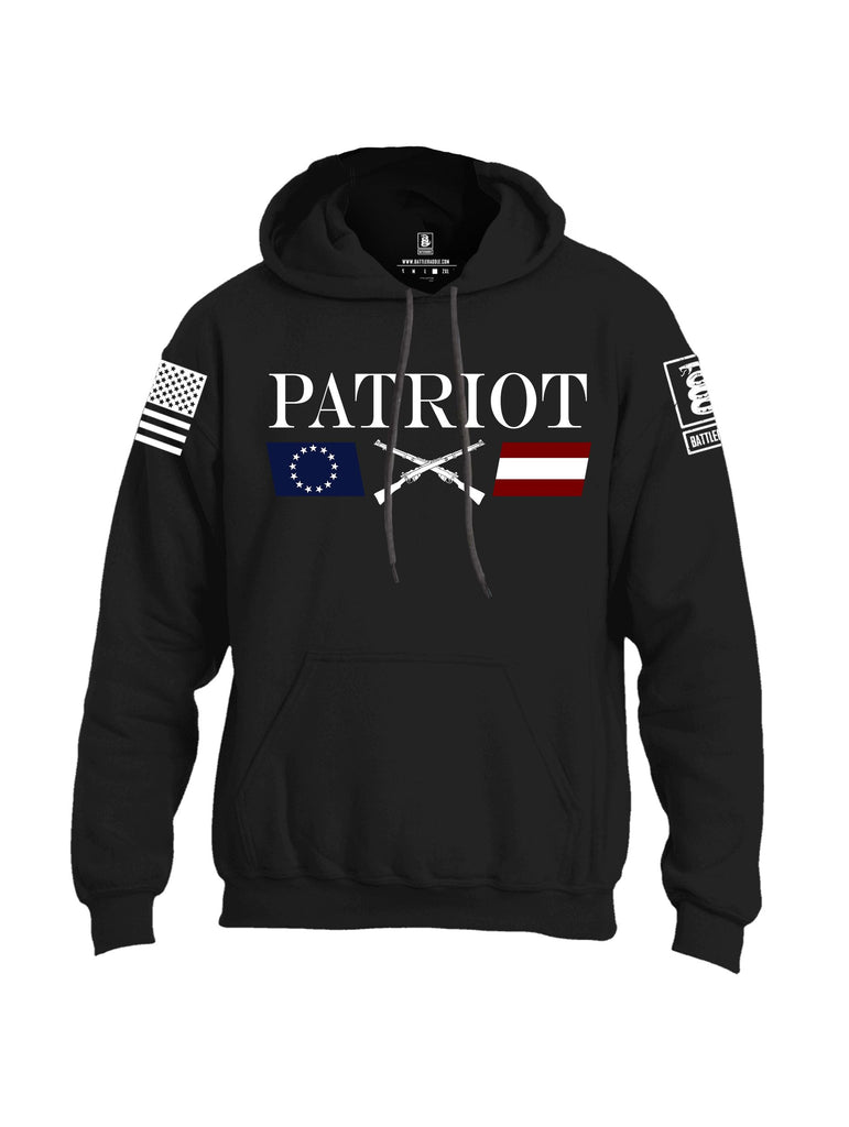 Battleraddle Patriot Rifle Flag White Sleeves Uni Cotton Blended Hoodie With Pockets