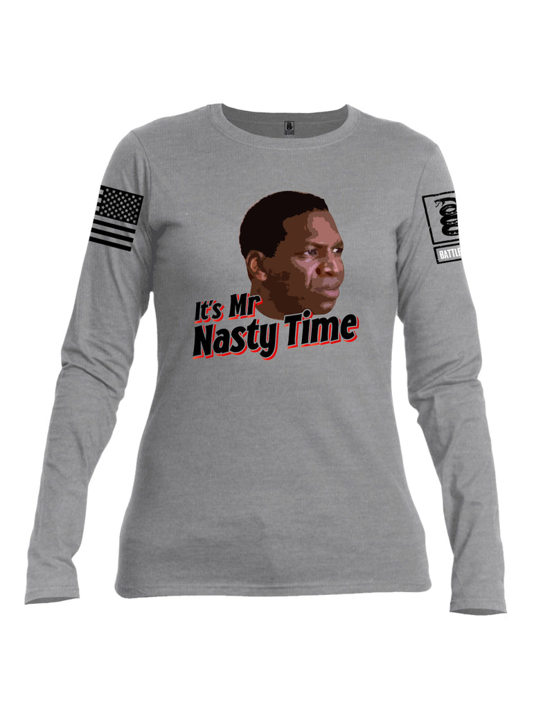 Battleraddle Its Mr Nasty Time Black Sleeves Women Cotton Crew Neck Long Sleeve T Shirt