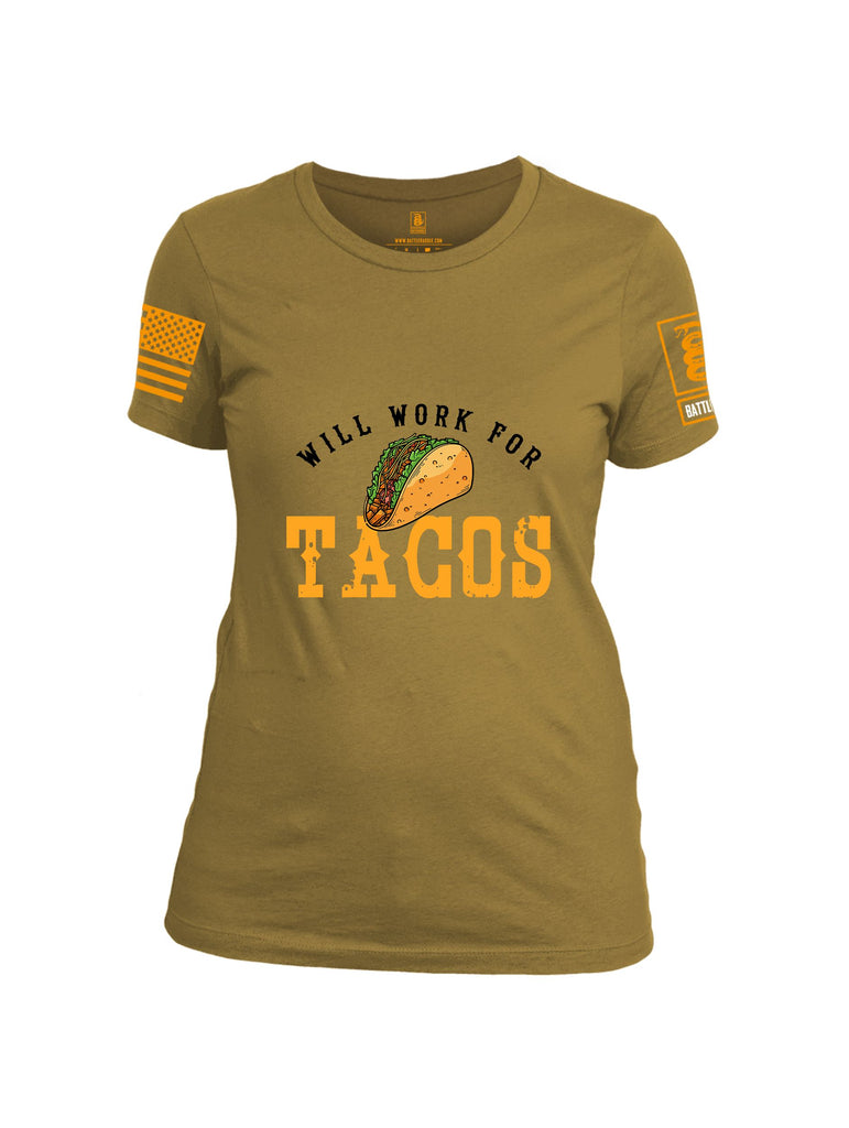 Battleraddle Will Work For Tacos Orange Sleeves Women Cotton Crew Neck T-Shirt