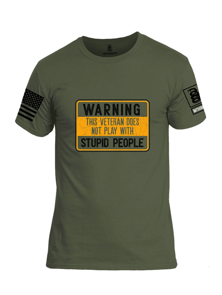 Battleraddle Warning This Veteran  Black Sleeves Men Cotton Crew Neck T-Shirt